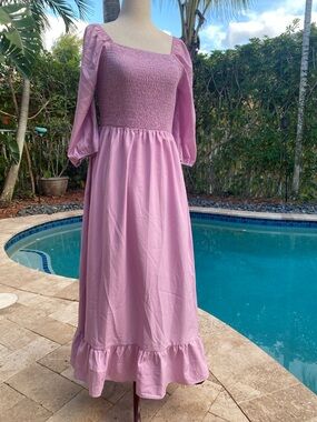 Source Unknown Pink Maxi Dress with Smocked Bodice